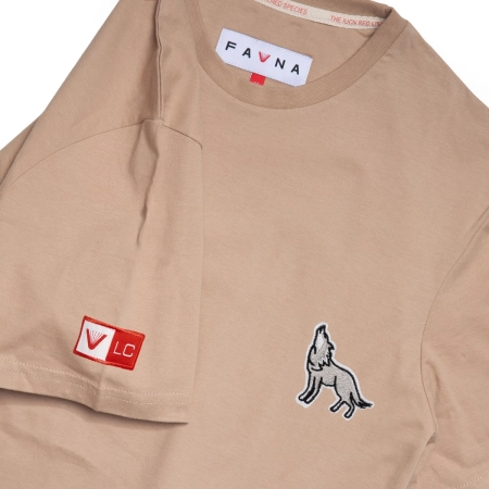 T-shirt męski Basic z wilkiem szarym - beżowy